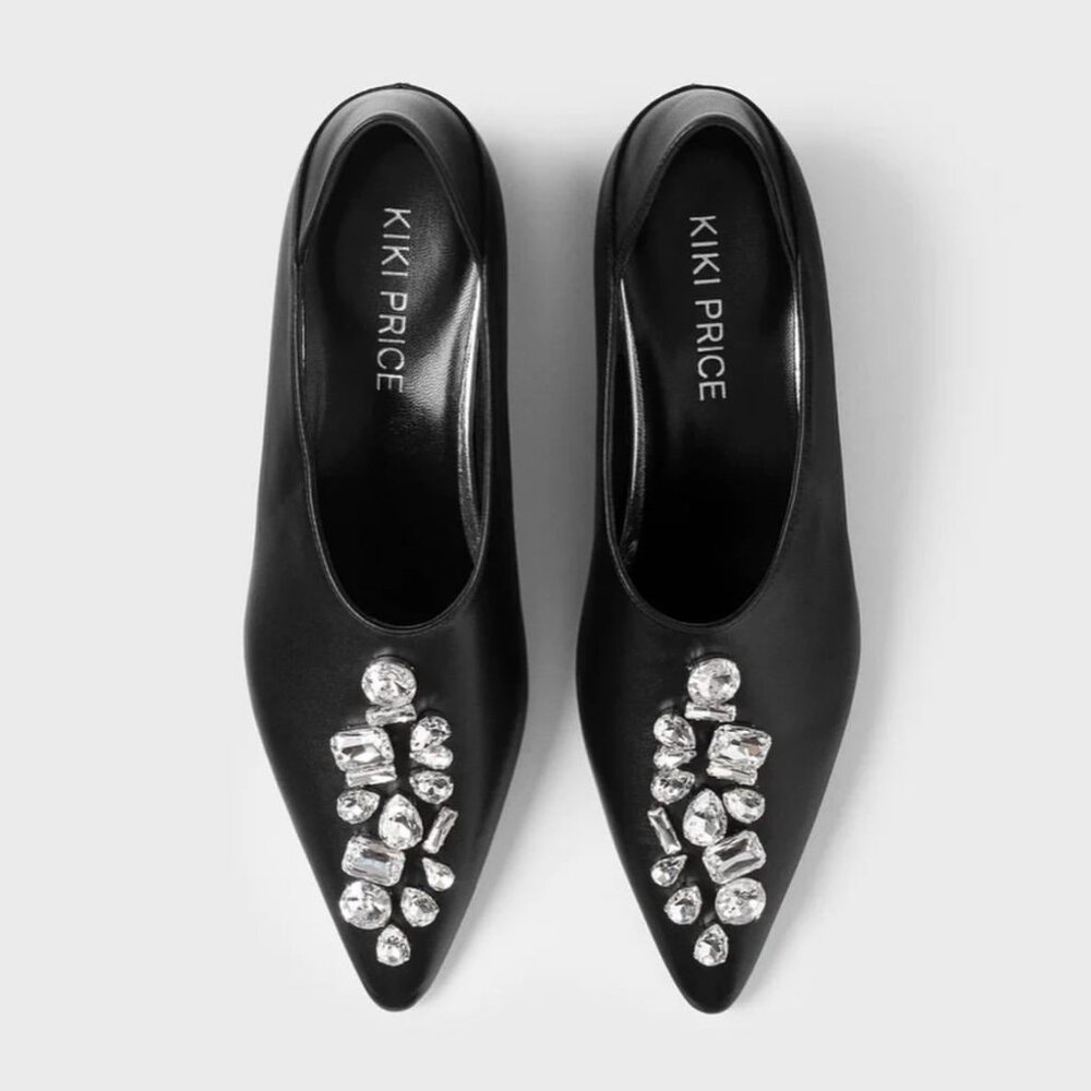 Brand New: Black Leather Jeweled Shoe